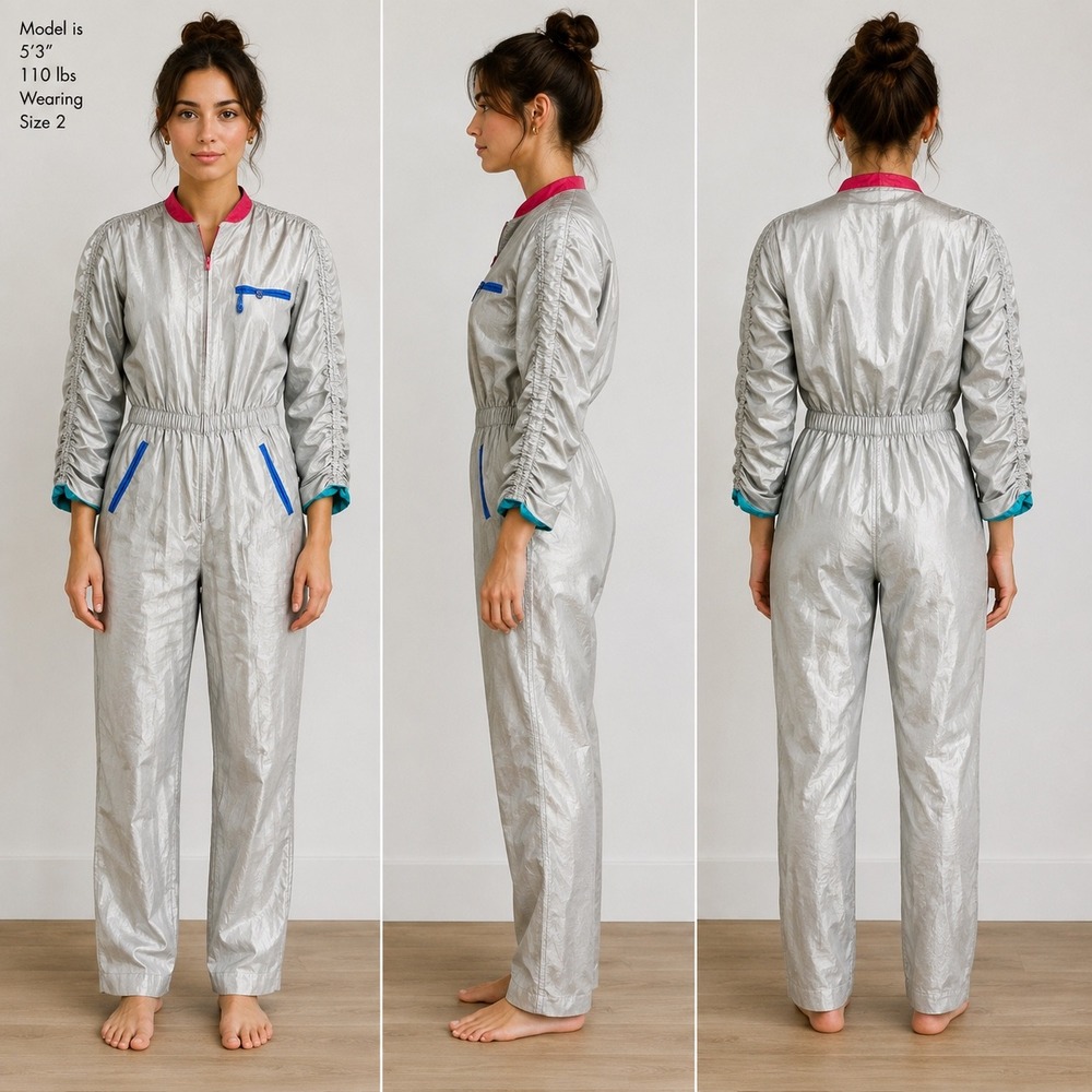 Vintage 80s Joan Walters Petites Silver Metallic Jumpsuit Size 2